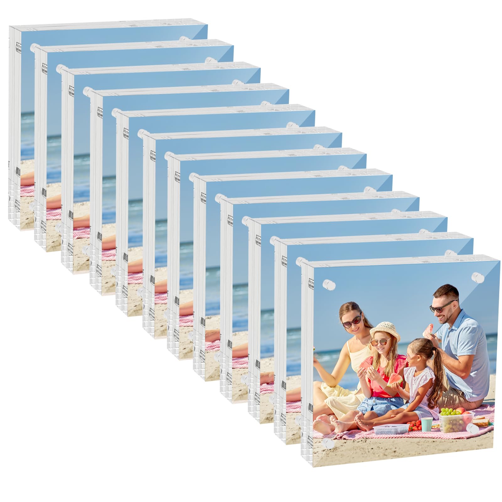 12PCS Acrylic Picture Frame, 4x4 Inches Double Sided Magnetic Photo Frame, Frameless Transparent Square Acrylic Frame for Desktop Postcard Display