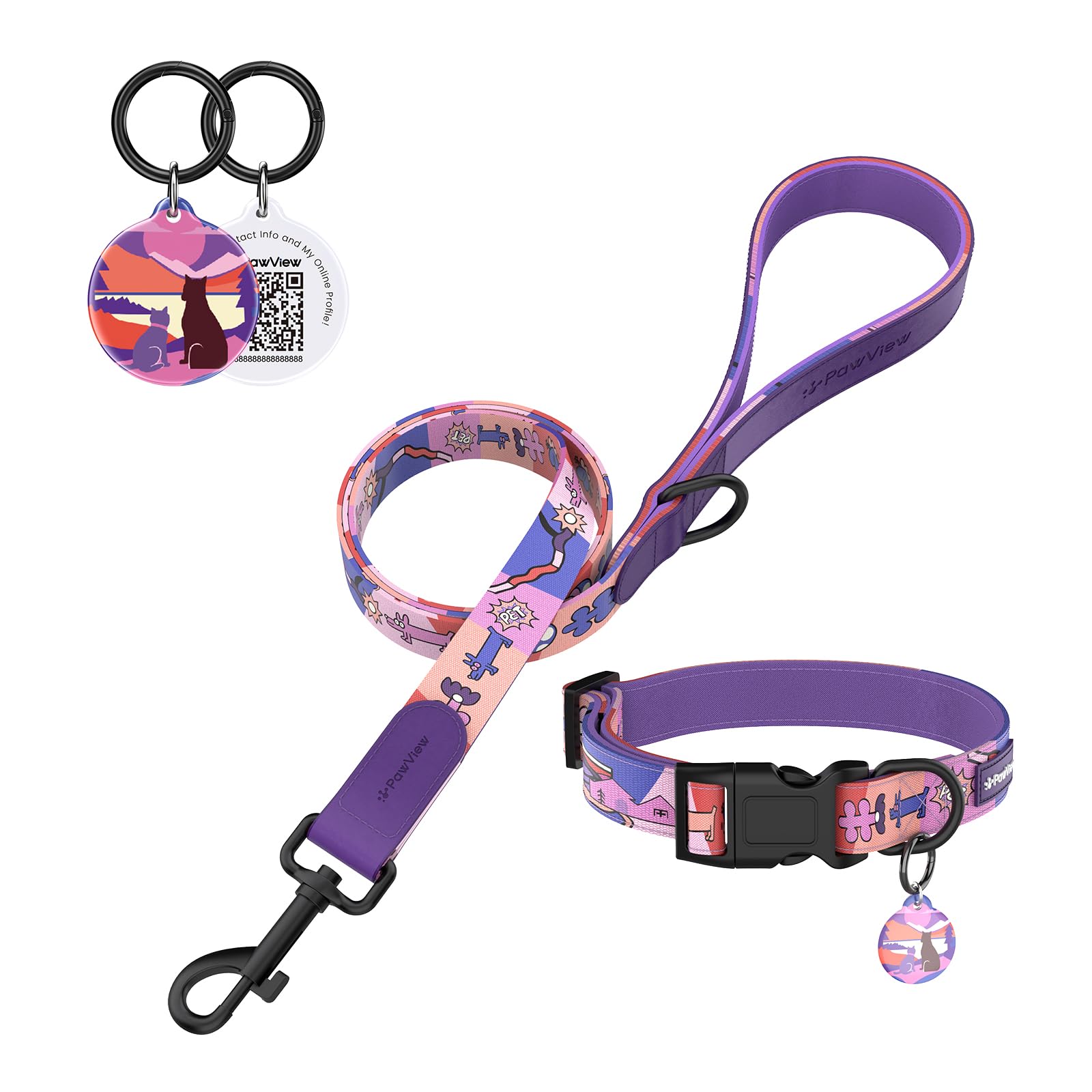 PawView Dog Collar & Lead Set including QR Code ID Tag- Adjustable, Waterproof & Comfortable -for Small Medium, Large Dogs(L