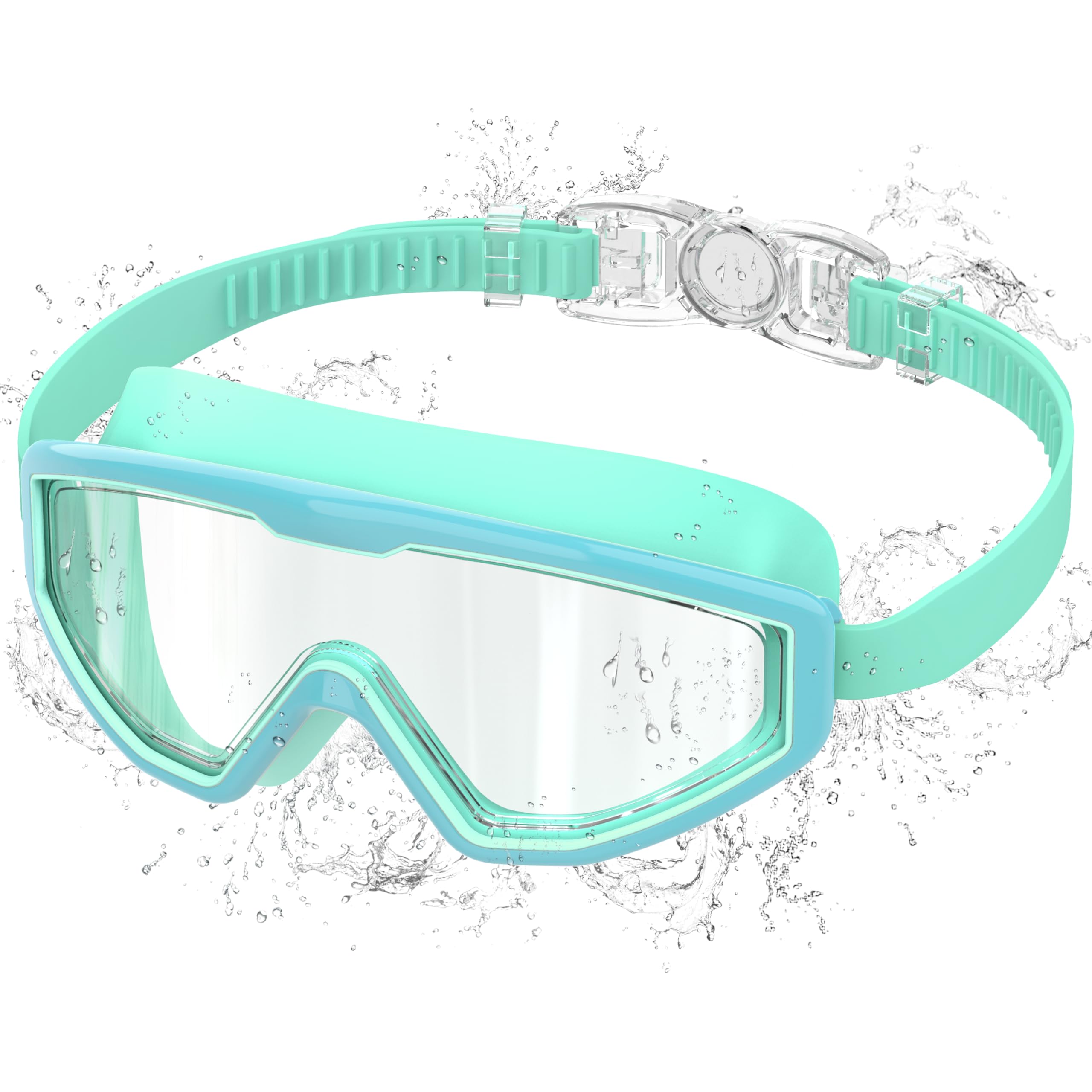 Ambienden Schwimmbrille Kinder, Taucherbrille Kinder mit Anti-Beschlag & UV-Schutz, Weitwinkel-Sicht, Ein-Knopf-Einstellung, Silikondichtung, Unisex Kinder Schwimmbrille für 3-12 Jahre, Green2
