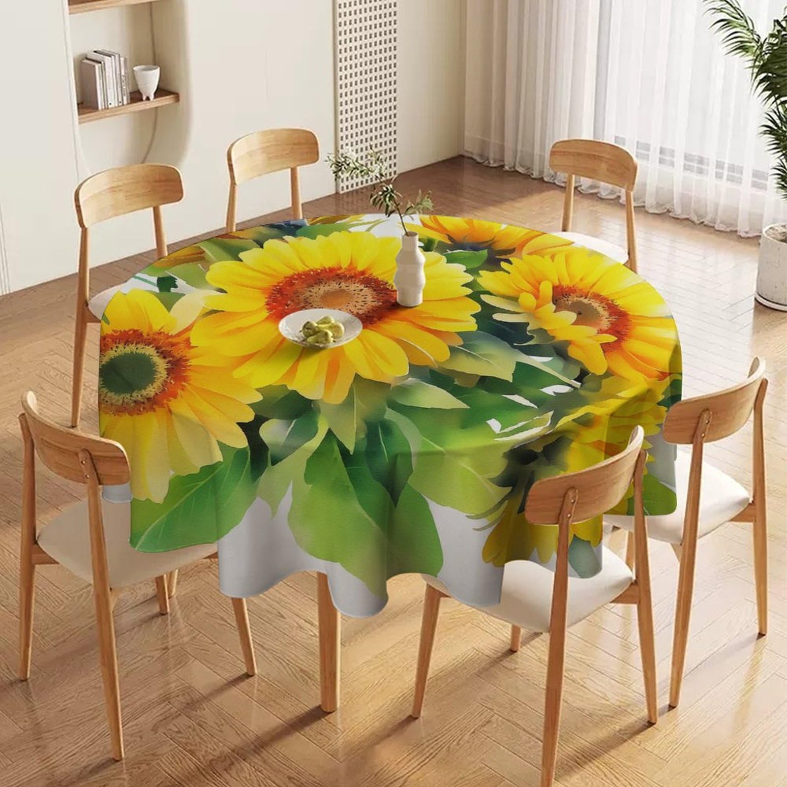 ORDOBO Round Table Cover -Flowers And Leaves 3D Print Waterproof Protect Table Cover Fashion Countertop Decoration For Kitchen Home Dinner 177X177Cm