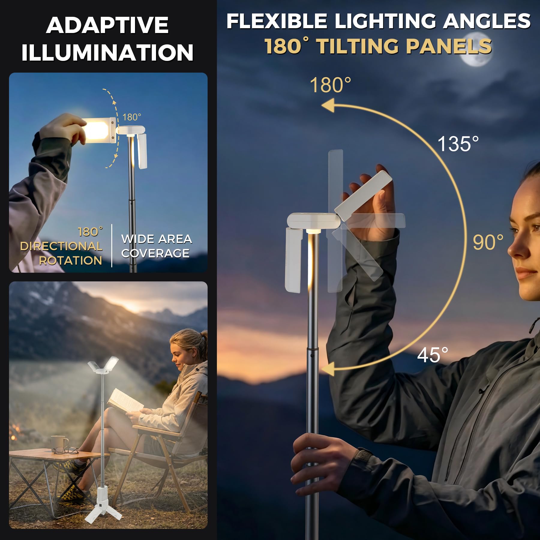 Lampada da campeggio telescopica ricaricabile con illuminazione calda continua, lanterna da campeggio ambientale portatile con dimmerabile e emergenza SOS per campeggio tenda camper e cortile
