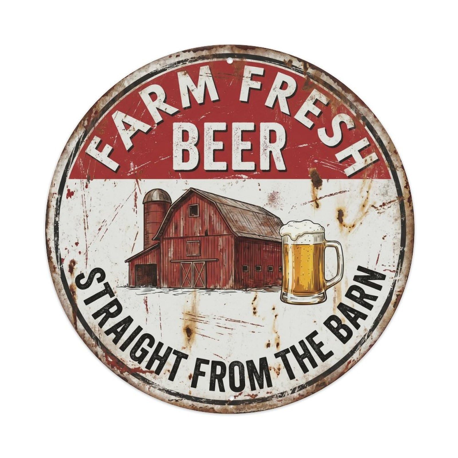 Retro Bar Style Farmhouse Country Kitchen Beer Metal Tin Sign Plaque Wall Decor for Cafe, Club, Garden Round Metal Poster 8x8Inch