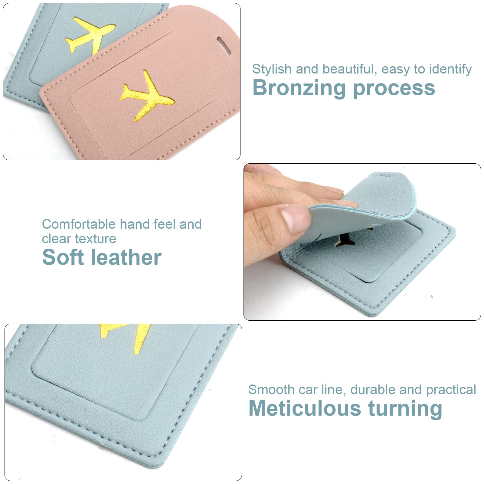 Etichette Bagagli In Pelle 4 Pezzi - Con Targhetta Nome E Protezione Privacy - Foto 4