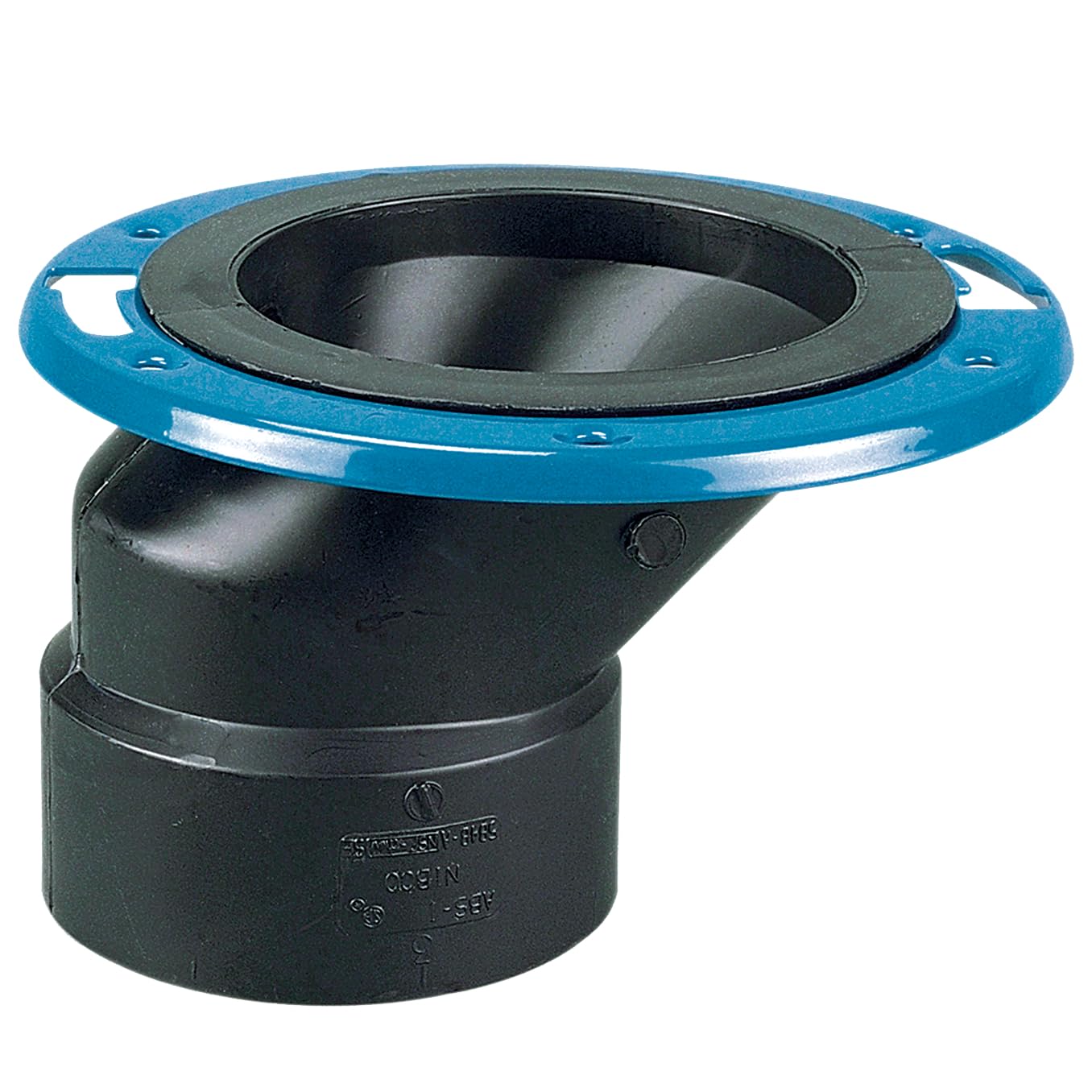 NIBCO Fig No 5848-A, 4 in. x 3 in. ABS DWV Offset Adjustable Closet Flange with Plastic Coated Steel Flange Hub, Solvent Weld