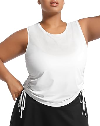 Plus Size Tank Tops for Women Drawstring Sleeveless Quick Drying Tennis Shirts Loose Fit Running Golf Pickleball Outfits