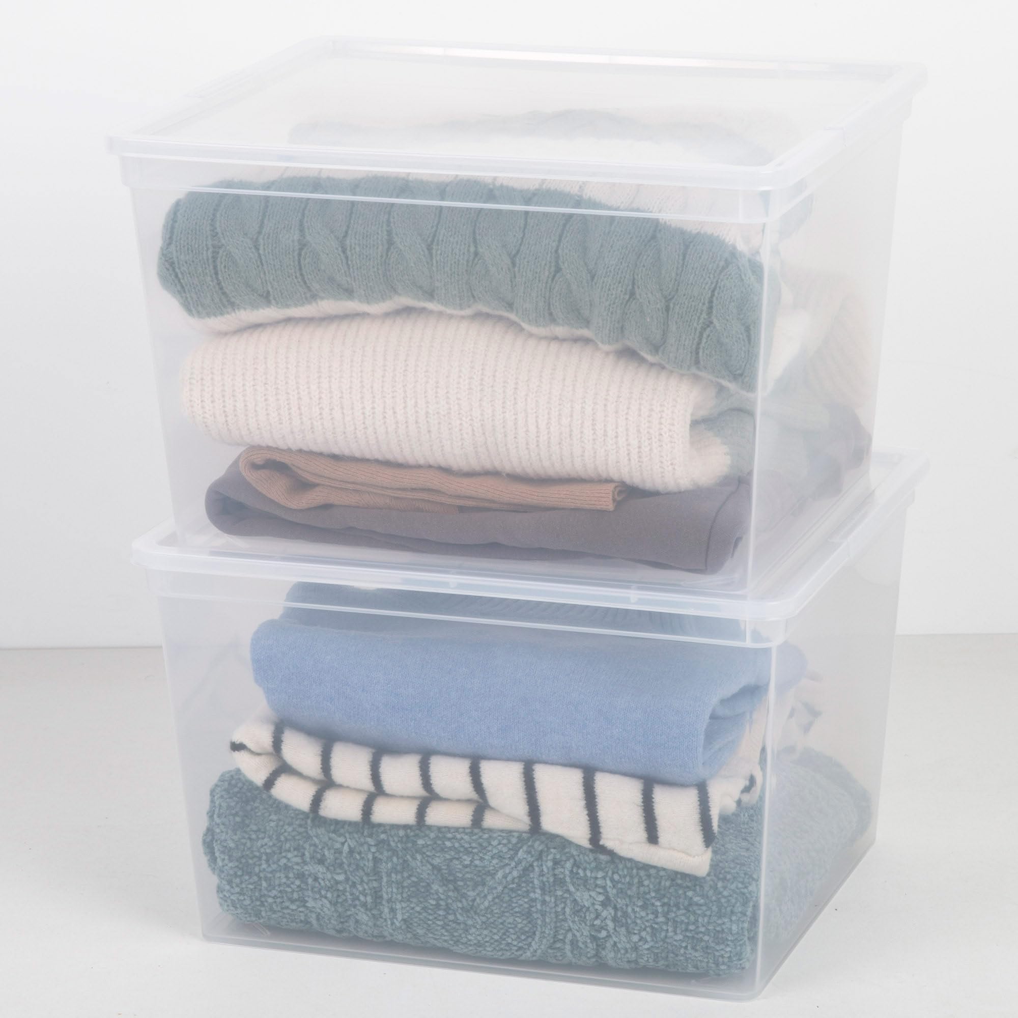 Curver Pack 6 Cajas de Almacenaje con Tapa C-Box 27L, Transparente, Apilables, Orden para hogar, Armarios, Vestidores y Trasteros, Cierre seguro, Identificación Contenido, Resistente y Duradera (240)