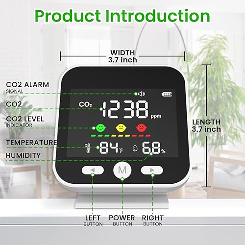 Miniatura 2 de Detector de CO2 con lecturas y alarma de humedad y temperatura adicionales, monitor de calidad del aire 3 en 1 para interiores, detector de CO2