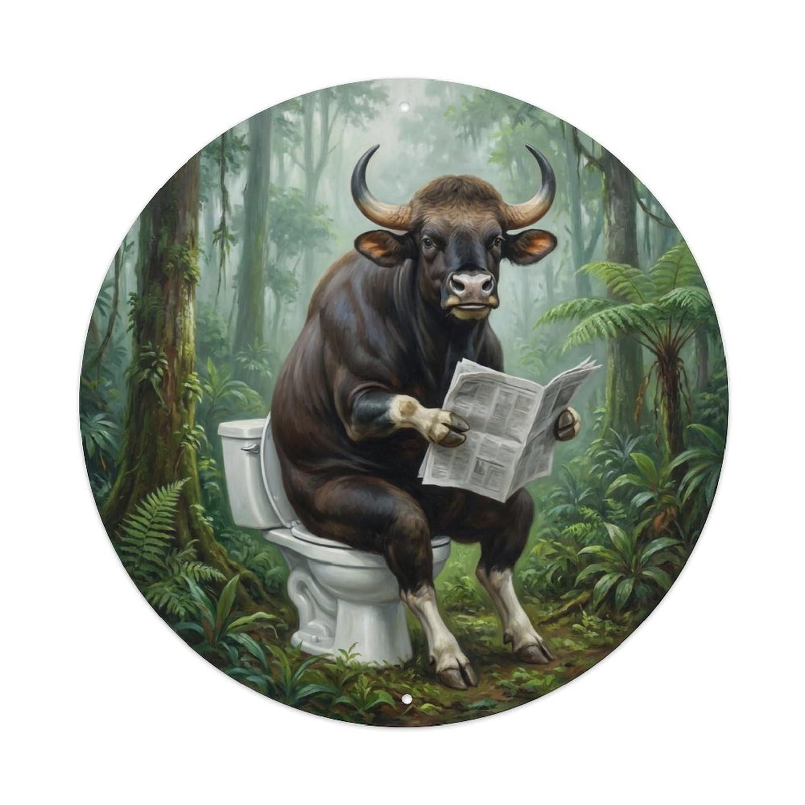 Gaur On Toilet Humorous Bathroom Rainforest Clearing Reads Metal Tin Sign
