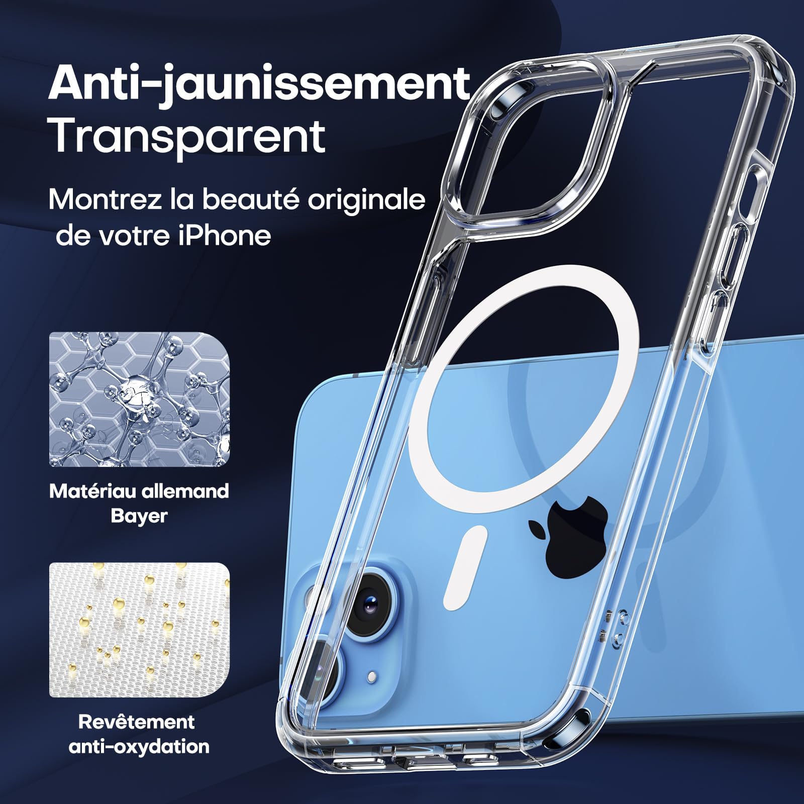 TAURI Coque Magnétique pour iPhone 13/iPhone 14 avec Protection écran, [Compatible avec MagSafe] Protection Anti-Choc Mince et Anti-Chute - Transparent