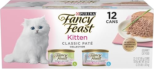Purina Fancy Feast - Paté húmedo sin granos para gatito, paquete variado de alimentos, (2) cajas de 12 unidades de 340 g, colección clásica de paté,