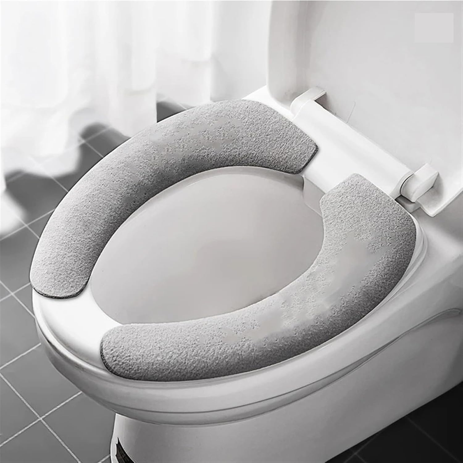 Reusable Warm Flannel Toilet Sticker Toilet Seat Covers Washable Toilet Seat Filling Bathroom Mat Seat Cover Universal (Size : Grey)