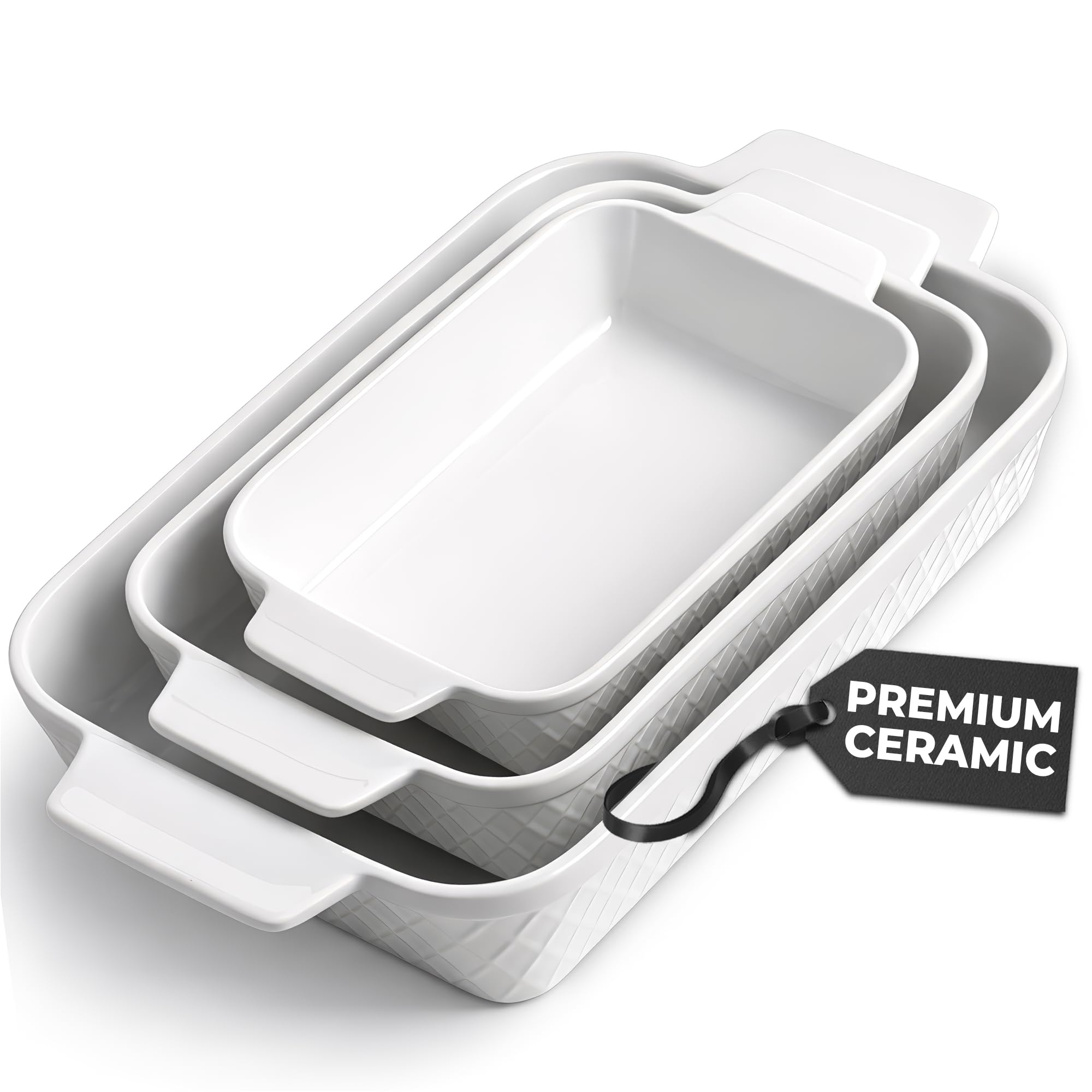 MIAMIO - Casserole Dish Set of 3 / Ceramic Rectangular Baking Pan, 3-Piece Stackable Bakeware Sets, 850 ml, 1650 ml, 2900 ml - Dishwasher and Oven Safe - Palmanova Collection