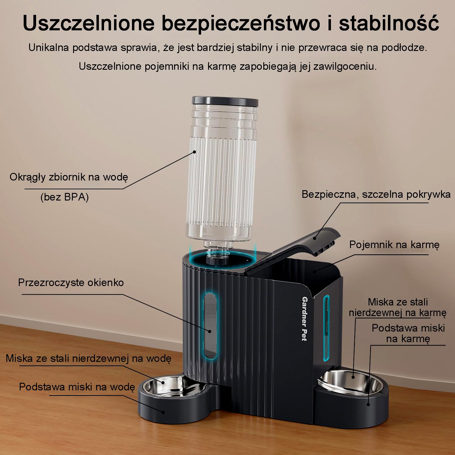 Gardner Pet Automatyczny karmnik dla kotów i dozownik wody 2 w 1, 3L*2, miski dla kotów z miską ze stali nierdzewnej, grawitacyjny dozownik wody dla psów, w 100% wolny od BPA, nie wymaga