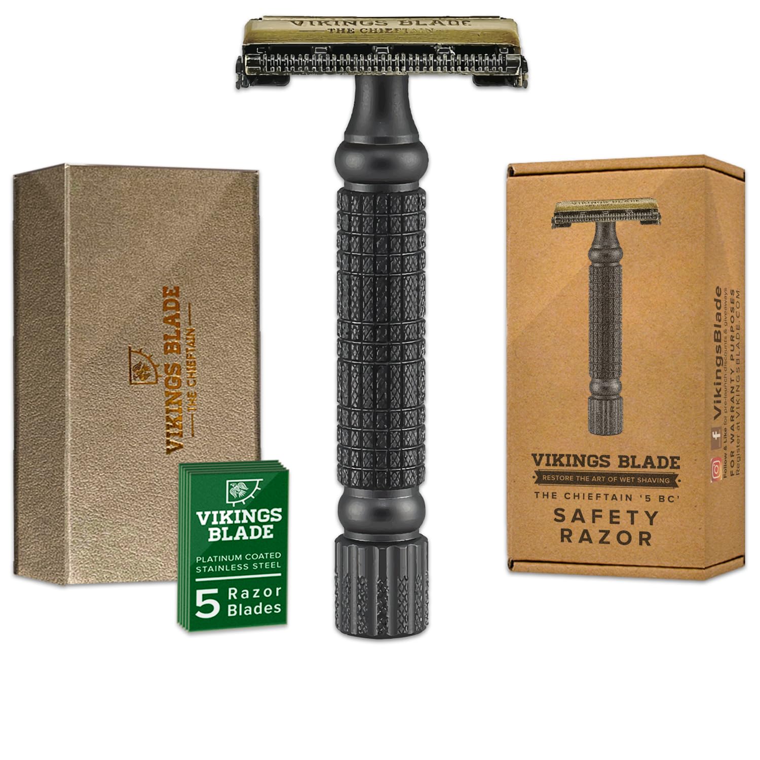 VIKINGS BLADE The Chieftain '5 BC' Double Edge Safety Razor, Ancient Dust & Vintage Bronze (Brass, Neutrally Aggressive)