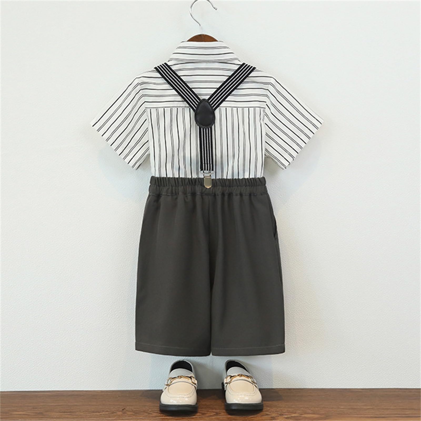 Ensemble Garçon, Chemise à manches courtes pour garçon avec bretelles, tenue d'été habillée pour tout-petit, spectacle, spectacle, tenue scolaire