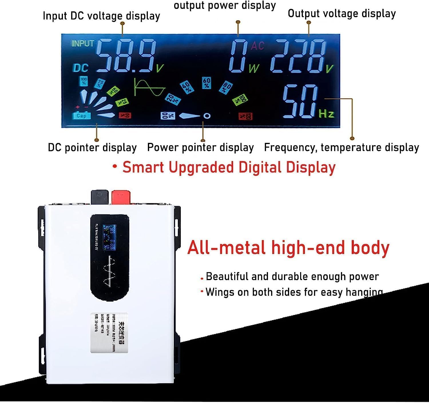 5000W/6000W/8000W/10000W 12000W/ Convertisseur Sinus 12V 24V 48V 60V 72V à 220V 230V Onduleur, AC Prises et écran LCD,pour Voiture, Caravane, Bateau, Camping, Voyage (60V,5000W)