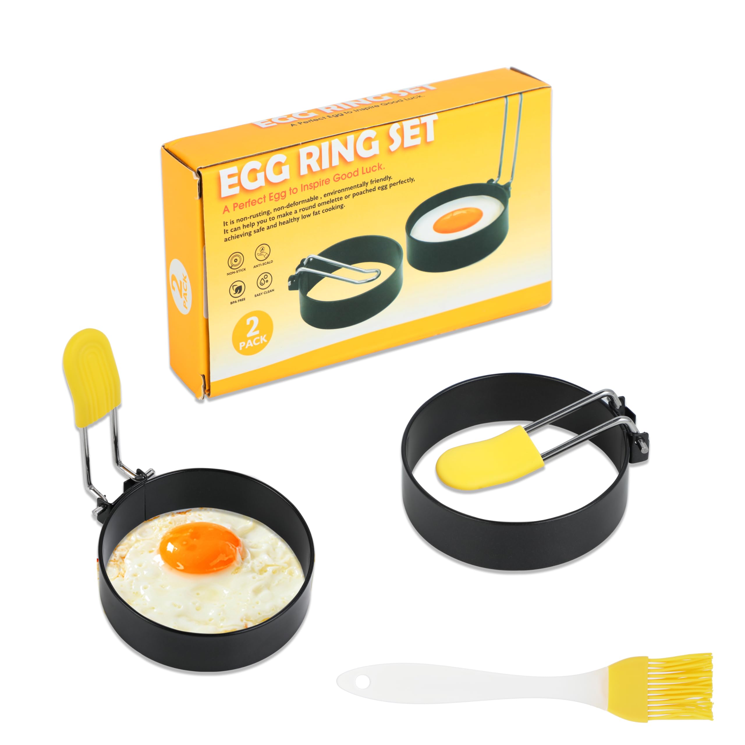 Stampi per uova in acciaio inox, 2 anelli rotondi per friggere e cucinare, anelli antiaderenti per panini, pancake, hamburger, gadget da cucina