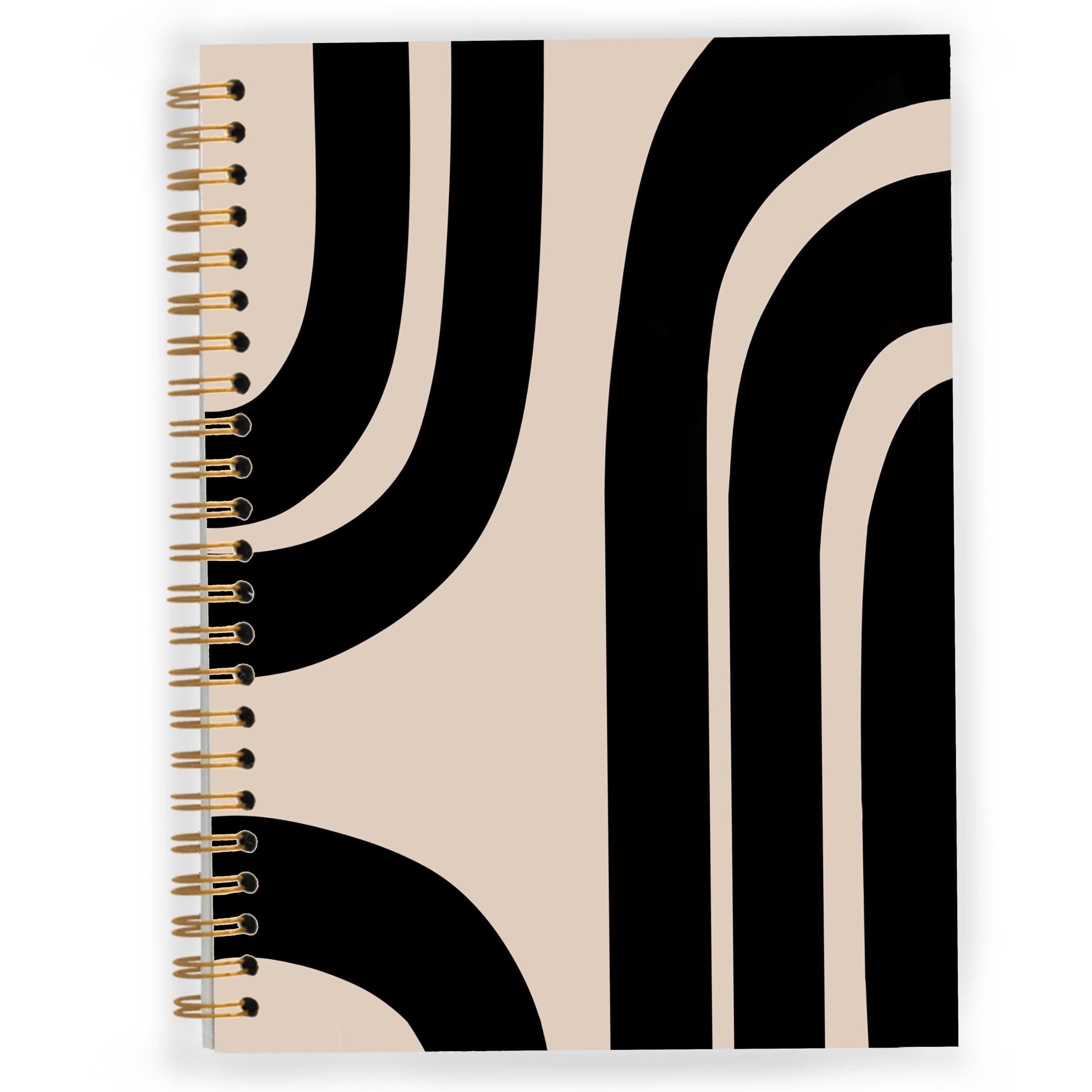 JWVK Boho Notebook, Abstract Black and Beige Minimalist Line Spiral Notebook 5.5x8.3, Boho Abstract Black and Beige Minimalist Line Neutral Aesthetic