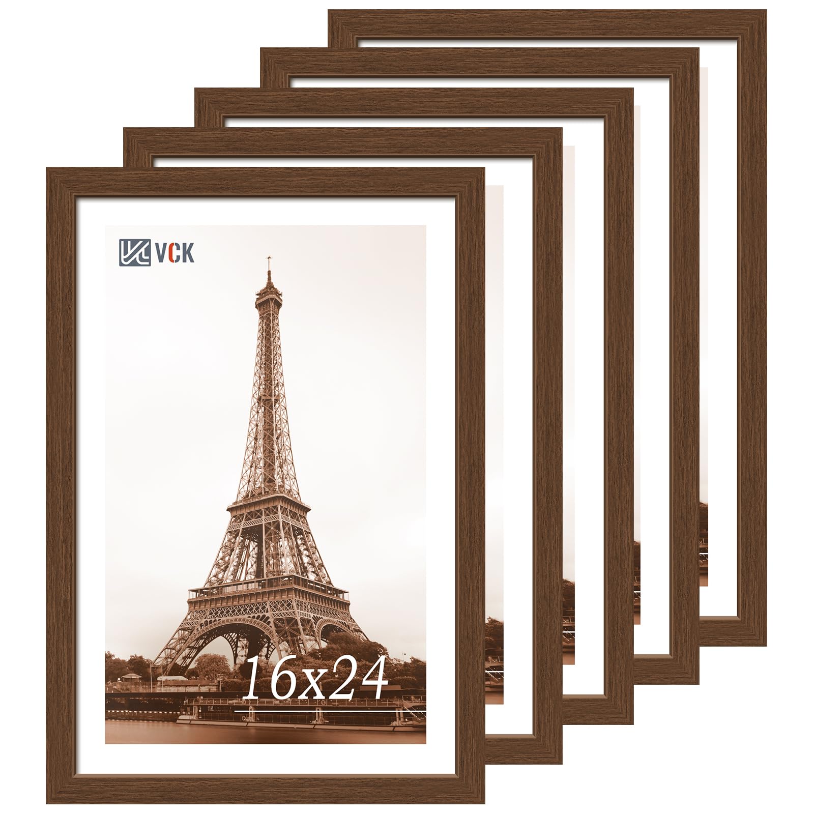 VCK 16x24 Frames 5 Pack, High-End Brown Wood, for Poster Artwork