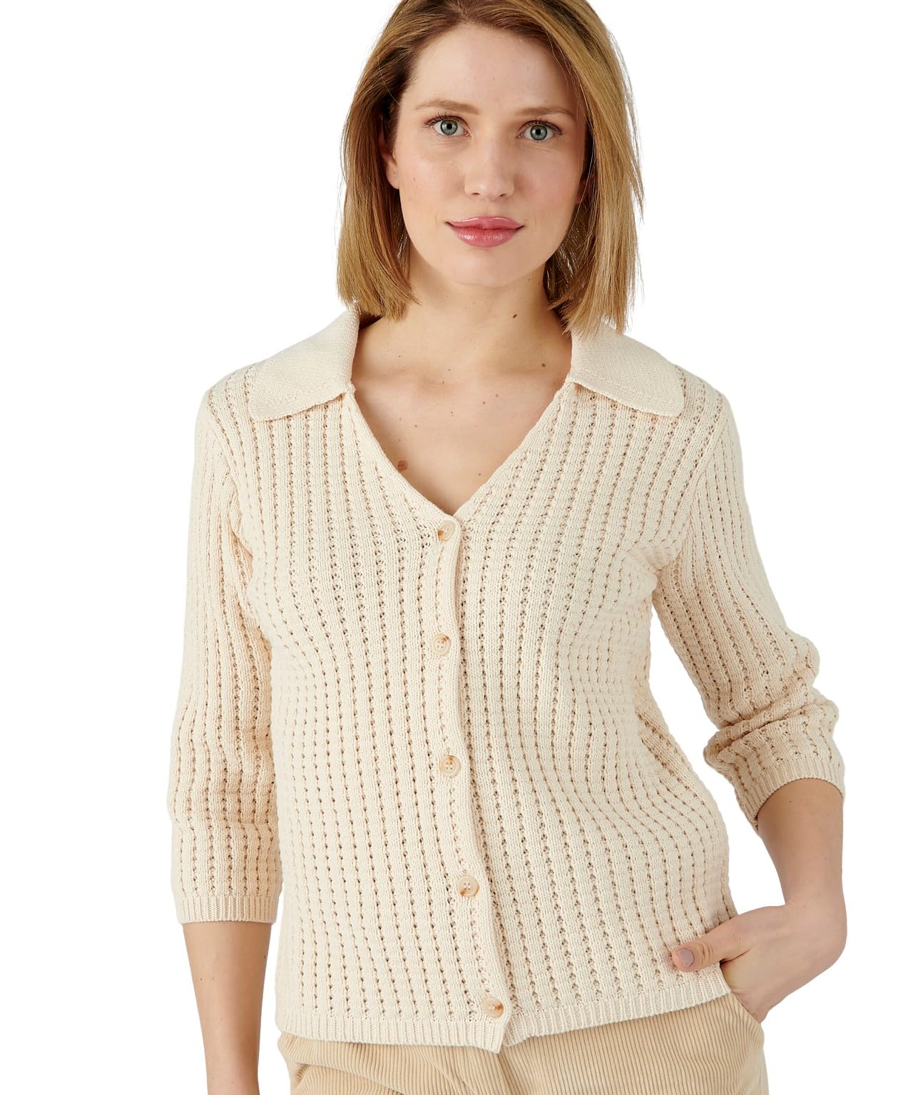 Damart Women's Ivory Collared Cardigan