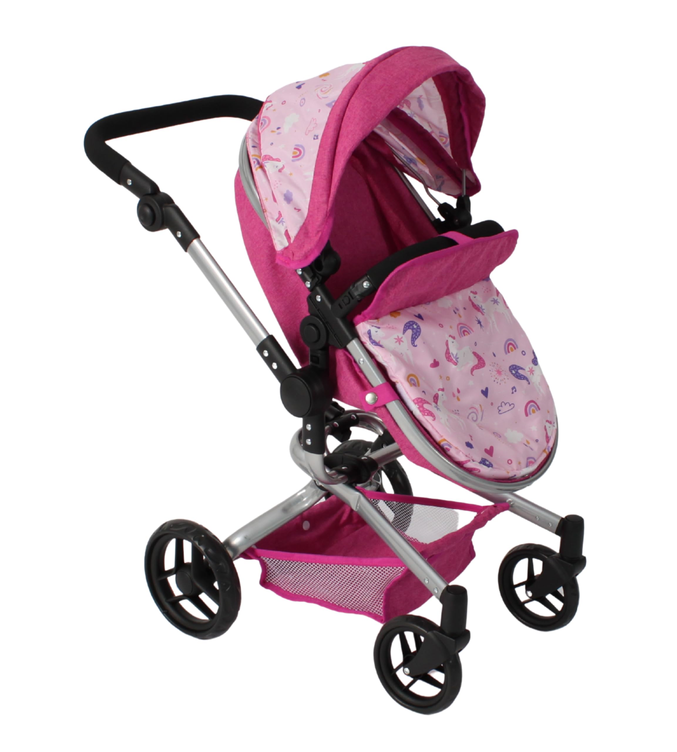 Bayer Chic 2000 - Passeggino per bambole Yolo 2 in 1 da 3 a 8 anni, passeggino per bambole fino a 52 cm, unicorno rosa
