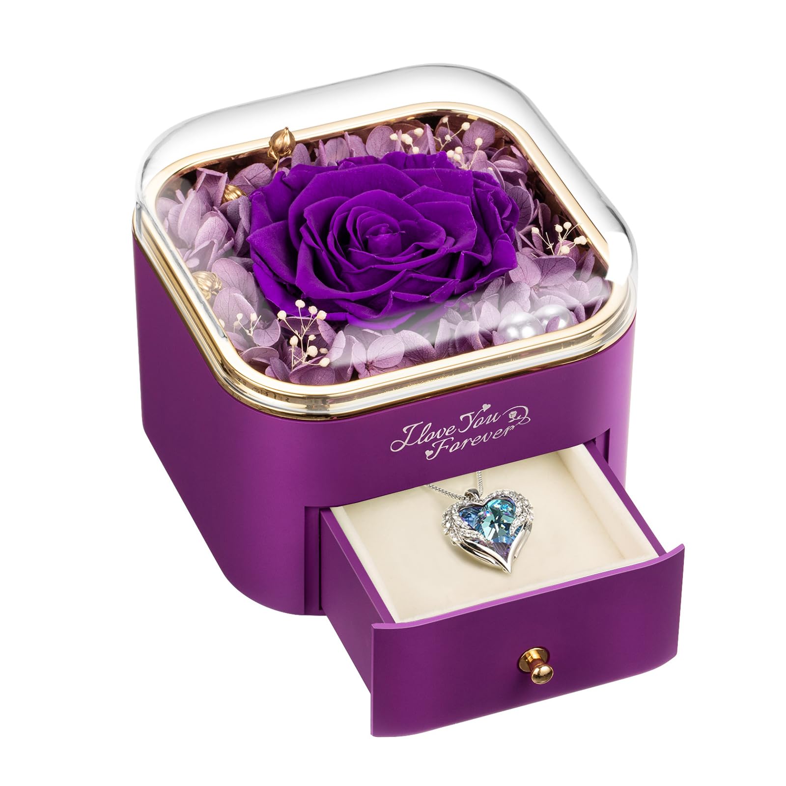 Amazon.com: NEWNOVE Preserved Real Purple Rose with Angle Wings
