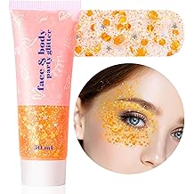 MEICOLY Orange Face Body Glitter,Sparkling Hair Face Glitter Gel,Mermaid Sequins Face Paint Glitter Autumn Makeup,Halloween Festival Rave Accessories Makeup,Party Body Glitter Gel for Women Kids
