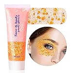 MEICOLY Orange Face Body Glitter,Sparkling Hair Face Glitter Gel,Mermaid Sequins Face Paint Glitter Autumn Makeup,Halloween Festival Rave Accessories Makeup,Party Body Glitter Gel for Women Kids,50ml