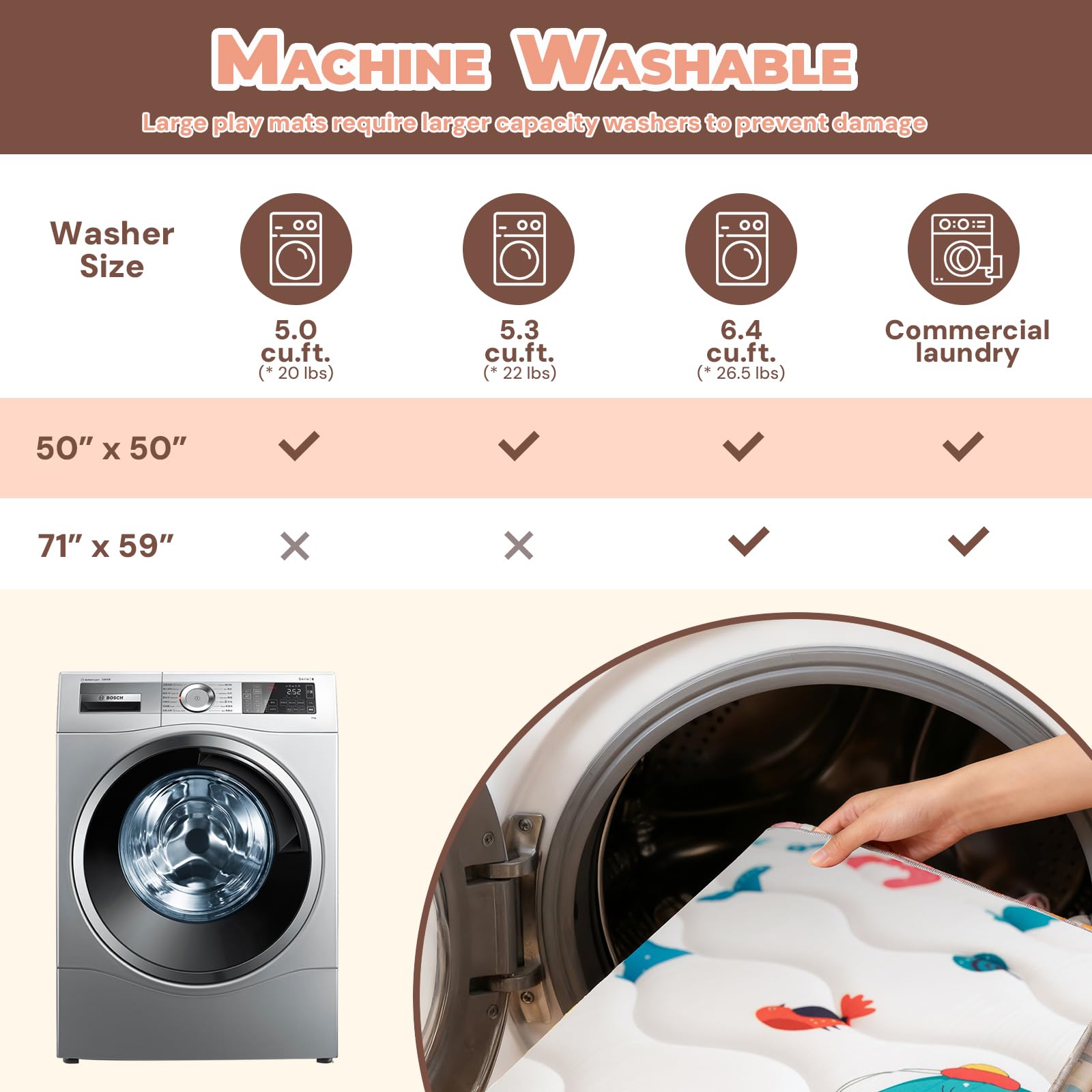 Wirhao Tapete de juego para bebé para piso, 50 x 50 pulgadas de espuma gruesa suave acolchada para bebé, tapete de juegos para niños pequeños, lavable a máquina, parte inferior antideslizante, seguro