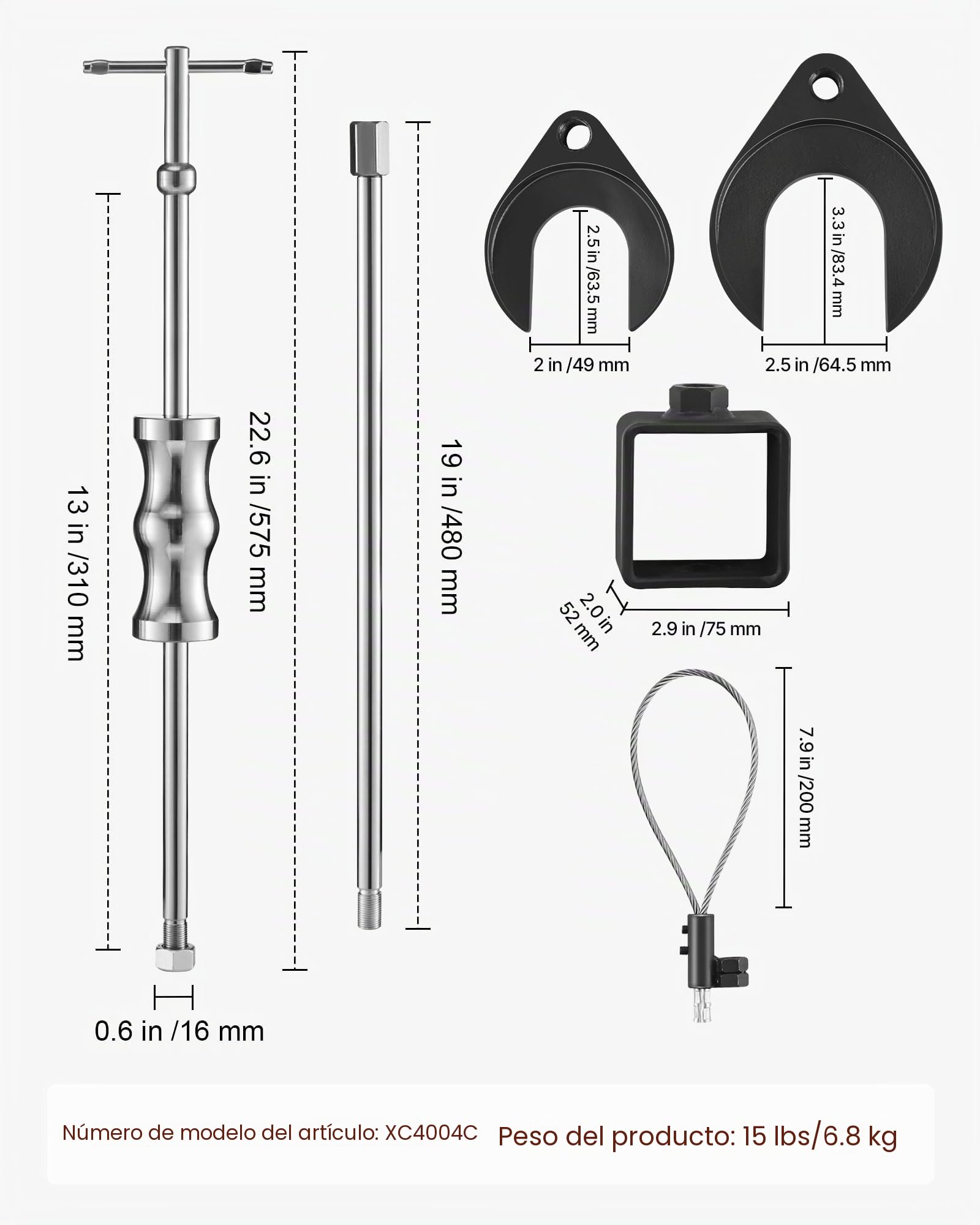 VEVOR Juego de Extractores de Eje Homocinético Interno con Martillo Deslizante 16 mm a 48 cm y Adaptador de Horquilla de Junta Homocinética 5 y 6.35 cm, a Mecánicos y Aficionados al Bricolaje
