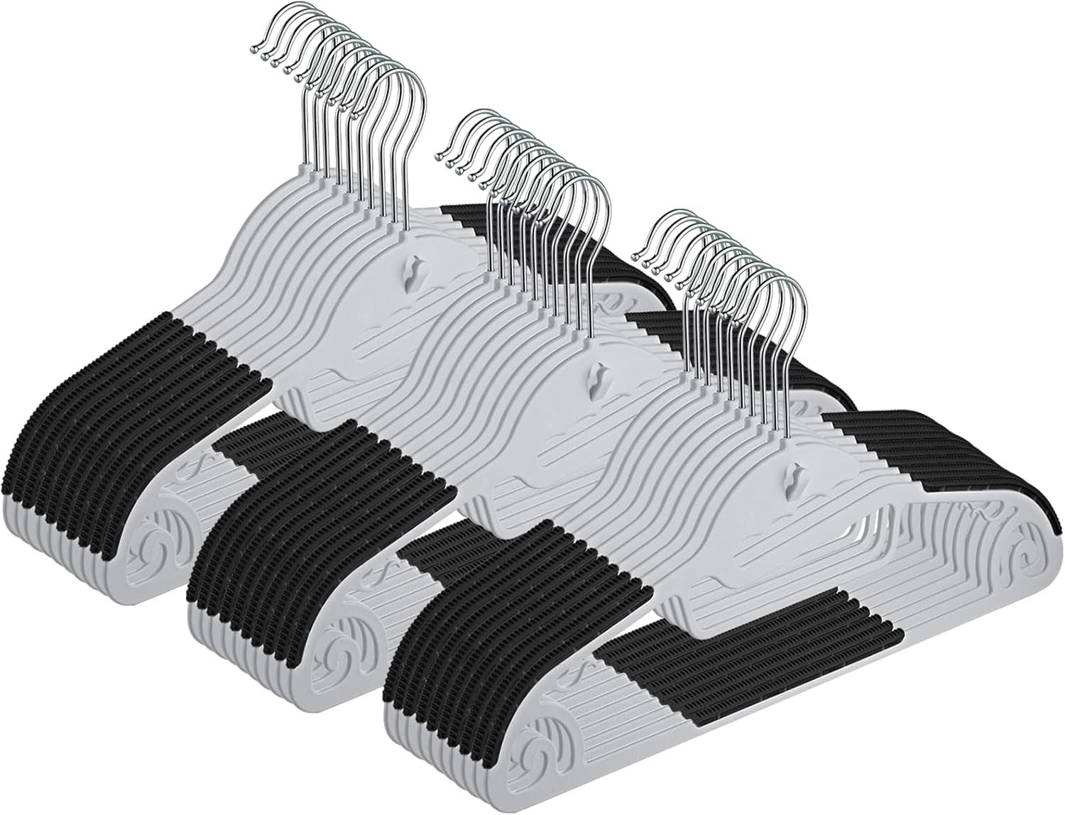 AYO Hangers, Non-Slip, Clothes Hangers, Set of 30, Ultra Thin, Multi-Functional Storage, No Stretch Collar, Space Saving, 360 Degree Swivel Hook, Bendable, Load Capacity, Wet and Dry Use, Black