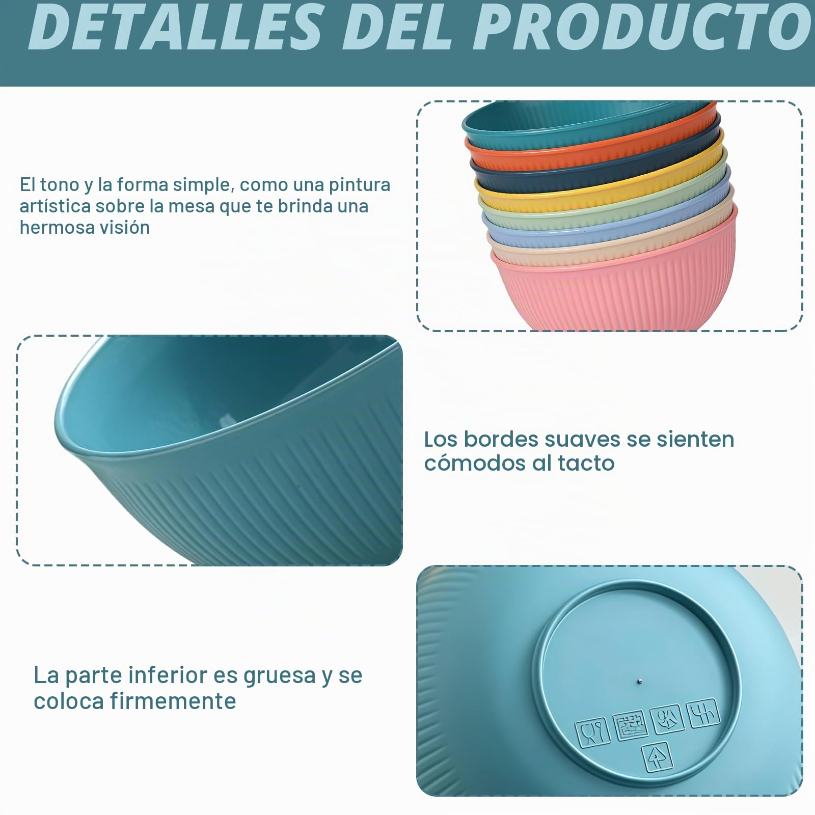 Juego de 8 cuencos de plástico irrompibles, reutilizables, para sopa, microondas y lavavajillas, 8 colores, 680 ml