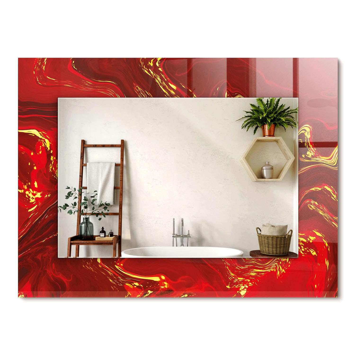 Miroir mural de couloir et salon design moderne cadre rouge abstrait 80x60 cm