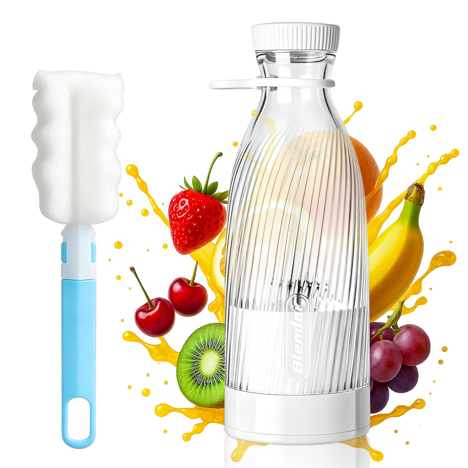 500ML Cordless Portable Juicer, Mini Portable Blender with 6 Blades, Fresh Juice Blender bottle with A Brush, for Travel, Outdoor, Gym, Office, Fruit Smoothies and Shakes