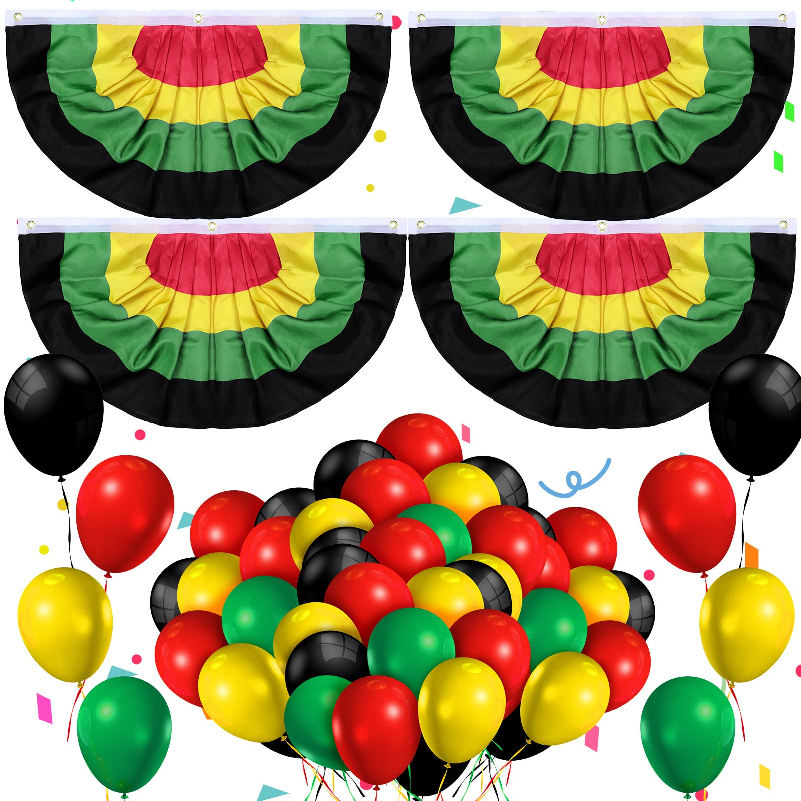 Photo 1 of 2 PACKS OF Honoson 52 Pcs Juneteenth Decorations 1.5 x 3 ft Juneteenth Bunting Fan Flag with Balloon Juneteenth Bunting Flag Banner Africa America Pleated Bunting Flag Latex Balloons for Juneteenth Holiday Party