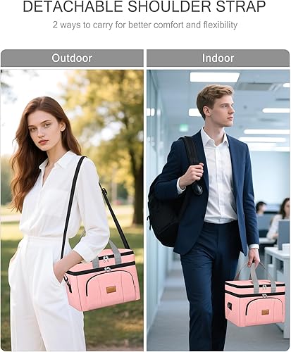 Miniatura 6 de Rnivvi Lonchera para mujer, bolsa térmica térmica de doble piso, bolsa de almuerzo reutilizable, a prueba de fugas, contenedor de almuerzo con