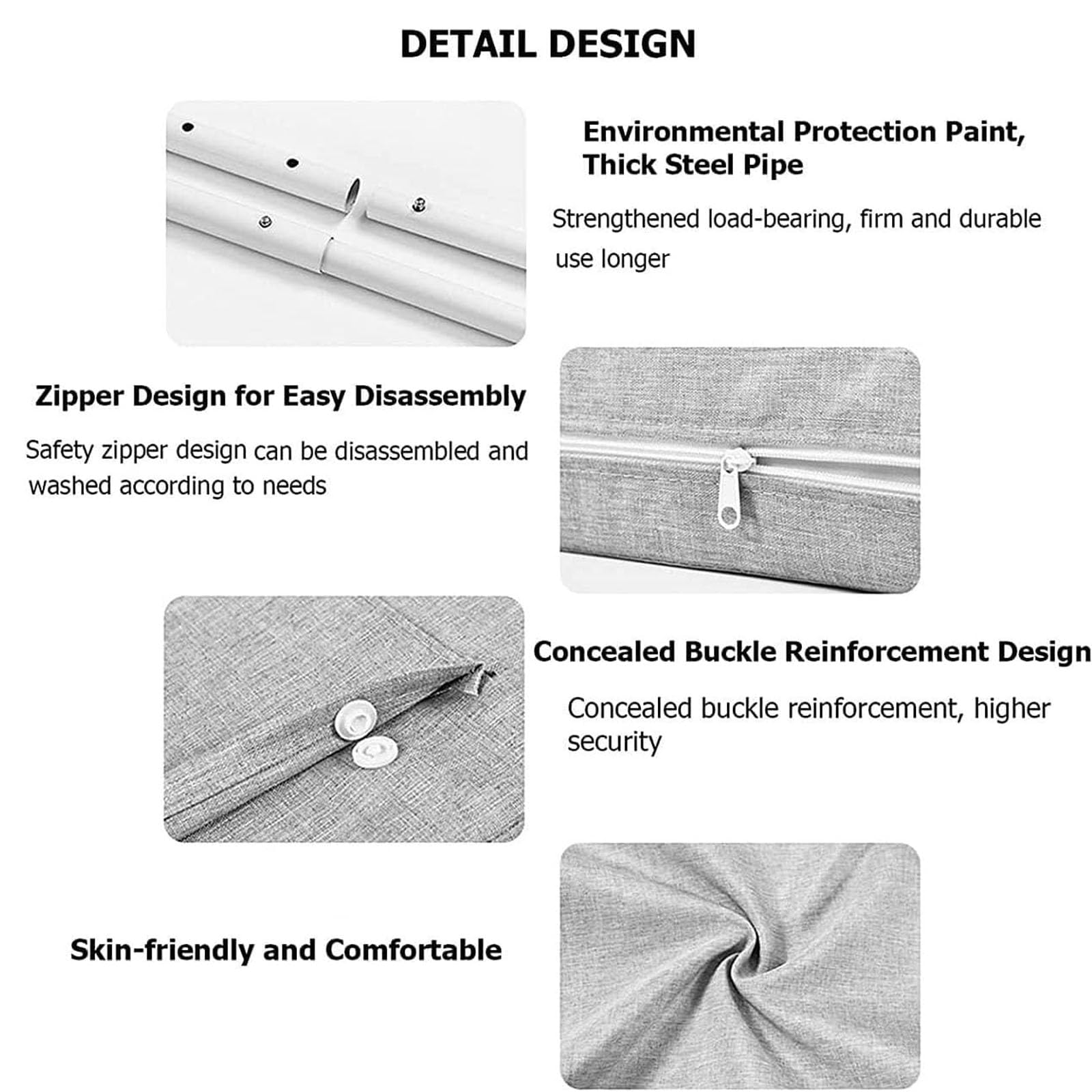 Paracolpi per Sponde Letto Regolabili con Cerniera - Altezza 40-60 Mm, Struttura in Cotone Perlato E Acciaio | Protezione Lavabile per Materassi da 5-30 Cm, Liberamente Combinabili,0.5m,Grey