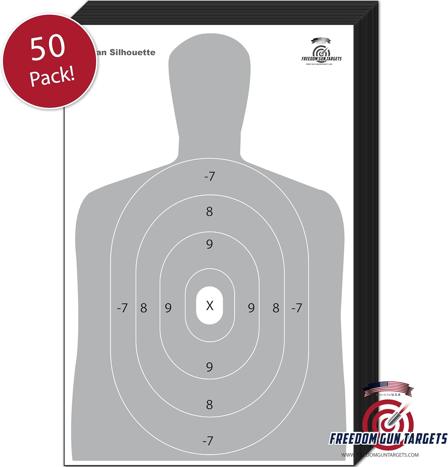 25 Pack Paper Shooting Targets Gun Ranges Rifles Pistols Handguns Training Competitions Gray Silhouette (23x35)