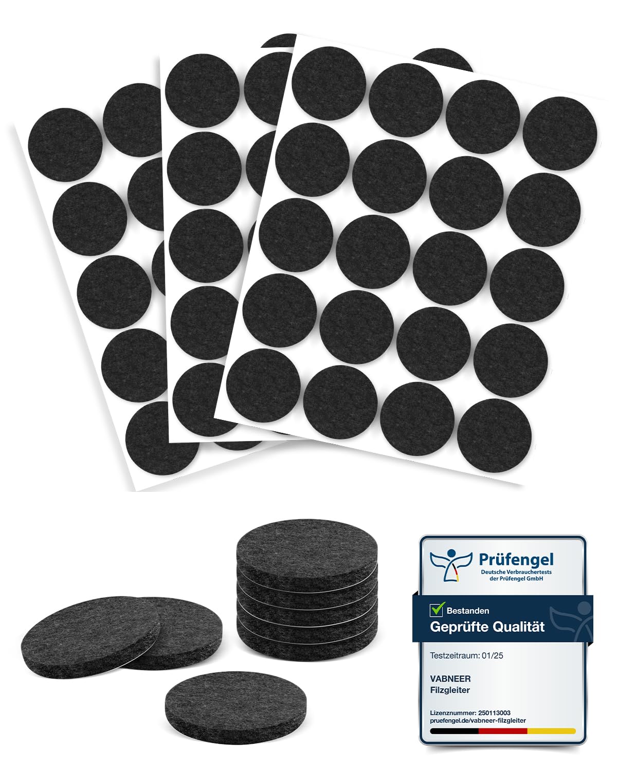 VABNEER Filzgleiter, schwarz, selbstklebend, Filzgleiter, 5 mm dick, Möbelgleiter für Möbelfüße
