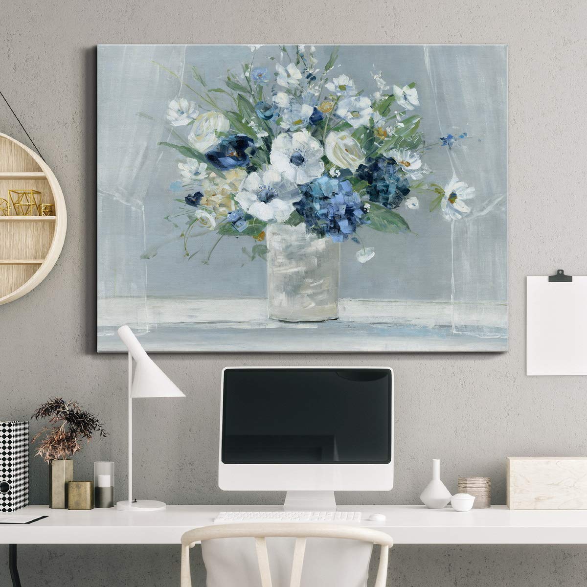 Amazon｜Renditions Gallery 花瓶の白と青の花 ウォールアート、鮮やか
