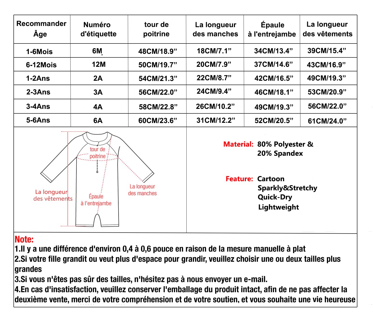XFGIRLS Maillot De Bain avec Jambes en Pantalon Maillot à Manches Longues Une Pièce Protégé Contre Les UV Convient Aux Enfants De 1 Mois à 6 Ans