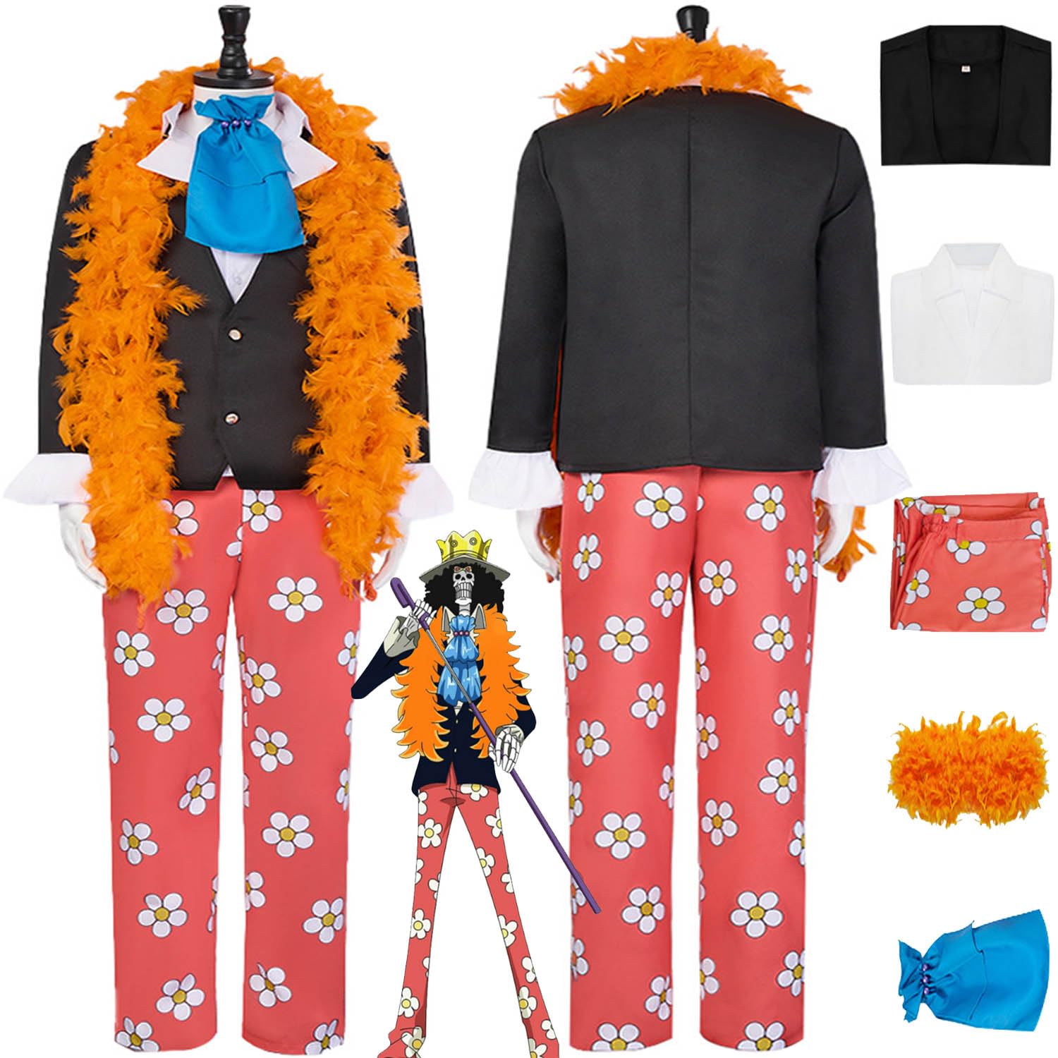 Anime One Piece Brook Cosplay Costume Vestito Monkey D. Luffy Portgas D Ace Gioco di Ruolo Uniforme Set Completo Halloween Festa Carnevale Dress Up Suit per Uomini