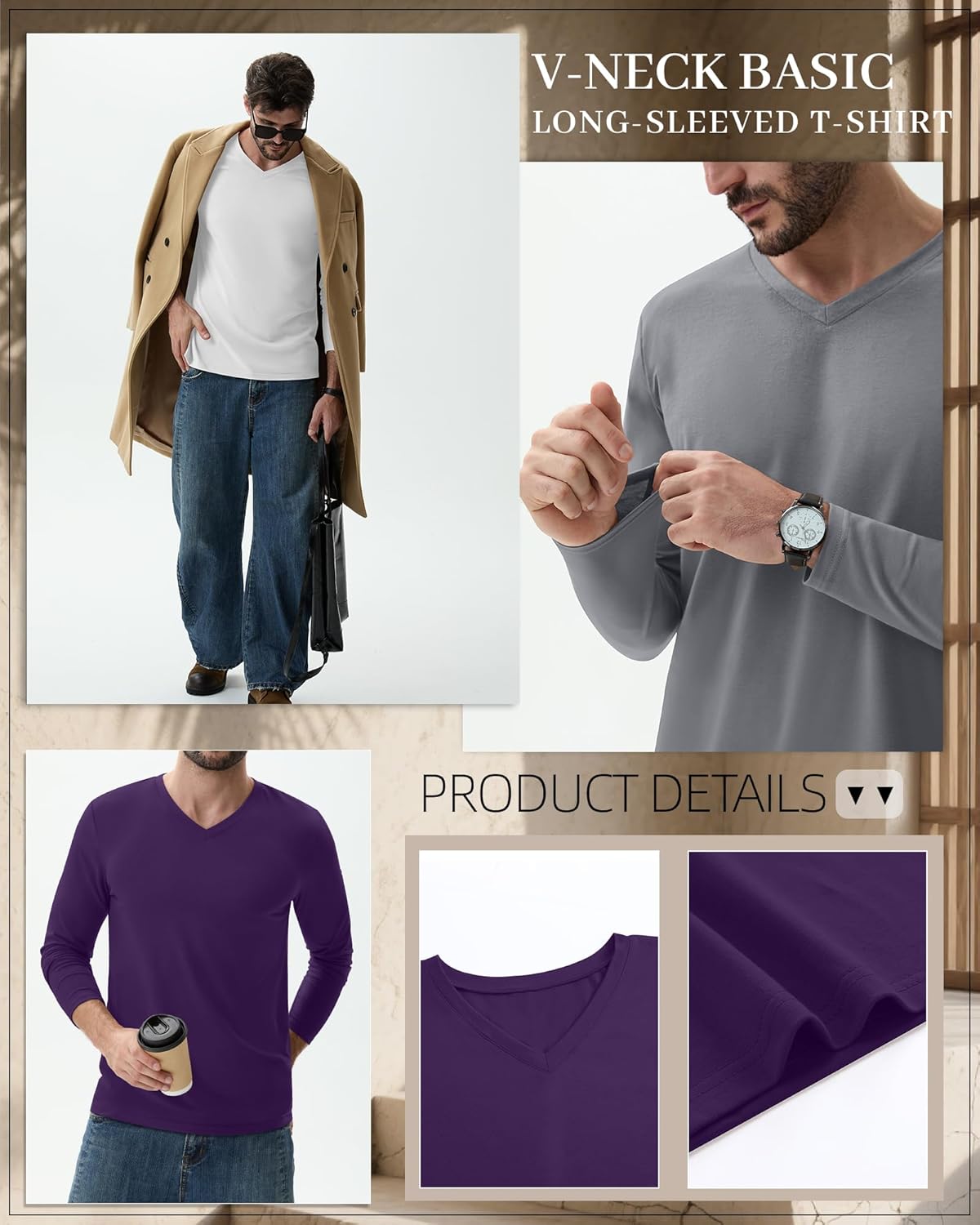 6 Pack Big and Tall Shirts for Men L-7xl Cotton Long Sleeve V Neck Loose Fit Tops Casual Basic Tee Multipack - Image 3