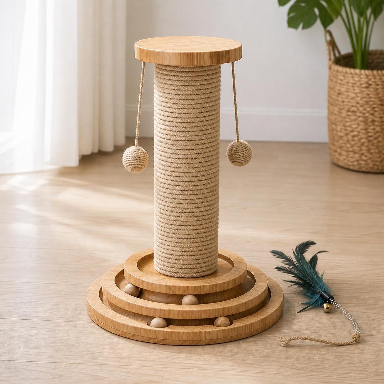 Kratzbaum für Katzen aus Sisal und mit Spielzeug, in-Eins-Design, rutschfest, Vier-in-Eins-Katzenkratzbaum