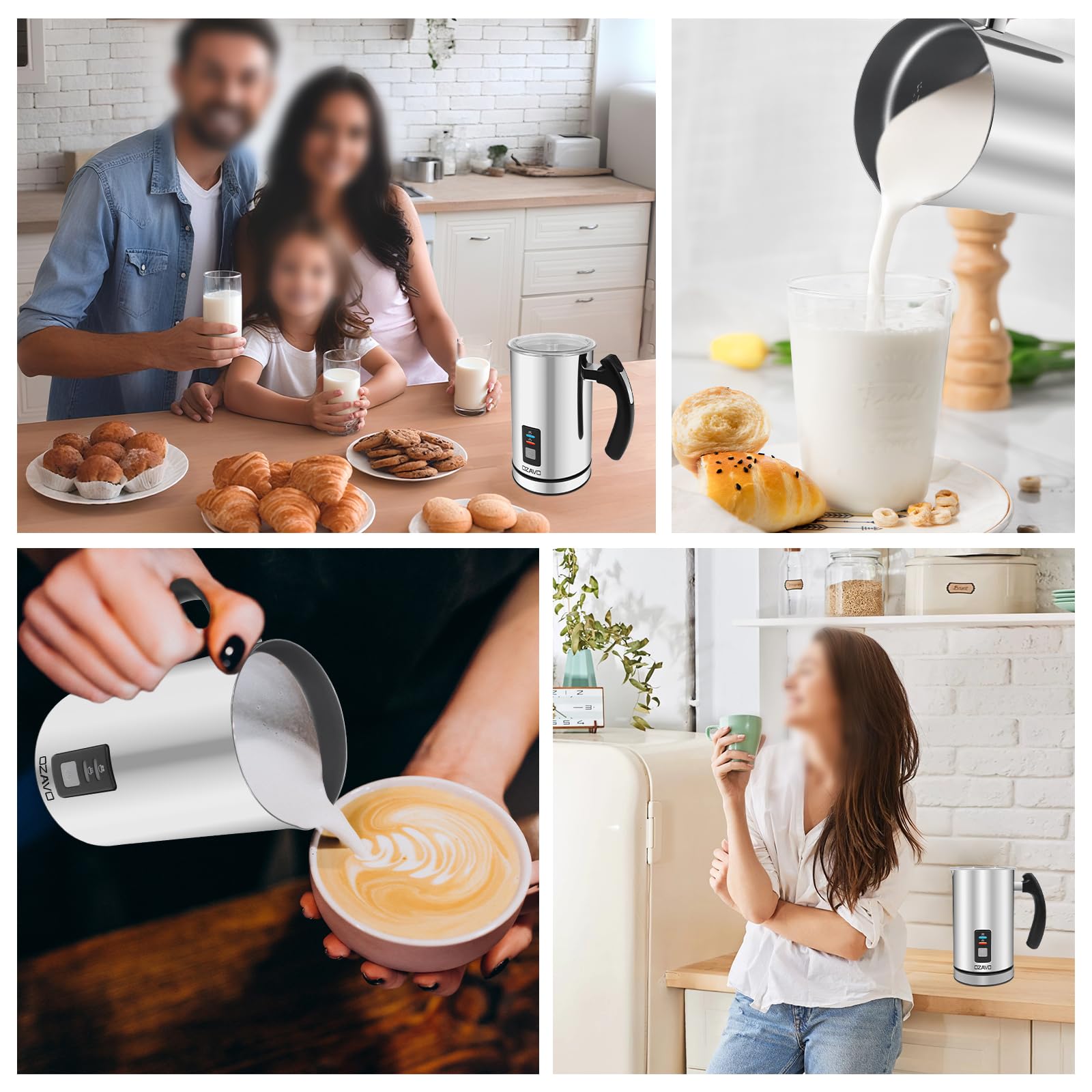 Espumador de Leche Automático Batidor de leche Eléctrico 500W Vaporizador y Calentador Leche 150ML/240ML Hace Espuma en Caliente/Frío, Protección Contra-sobrecalentar- 304 Acero Inoxidable