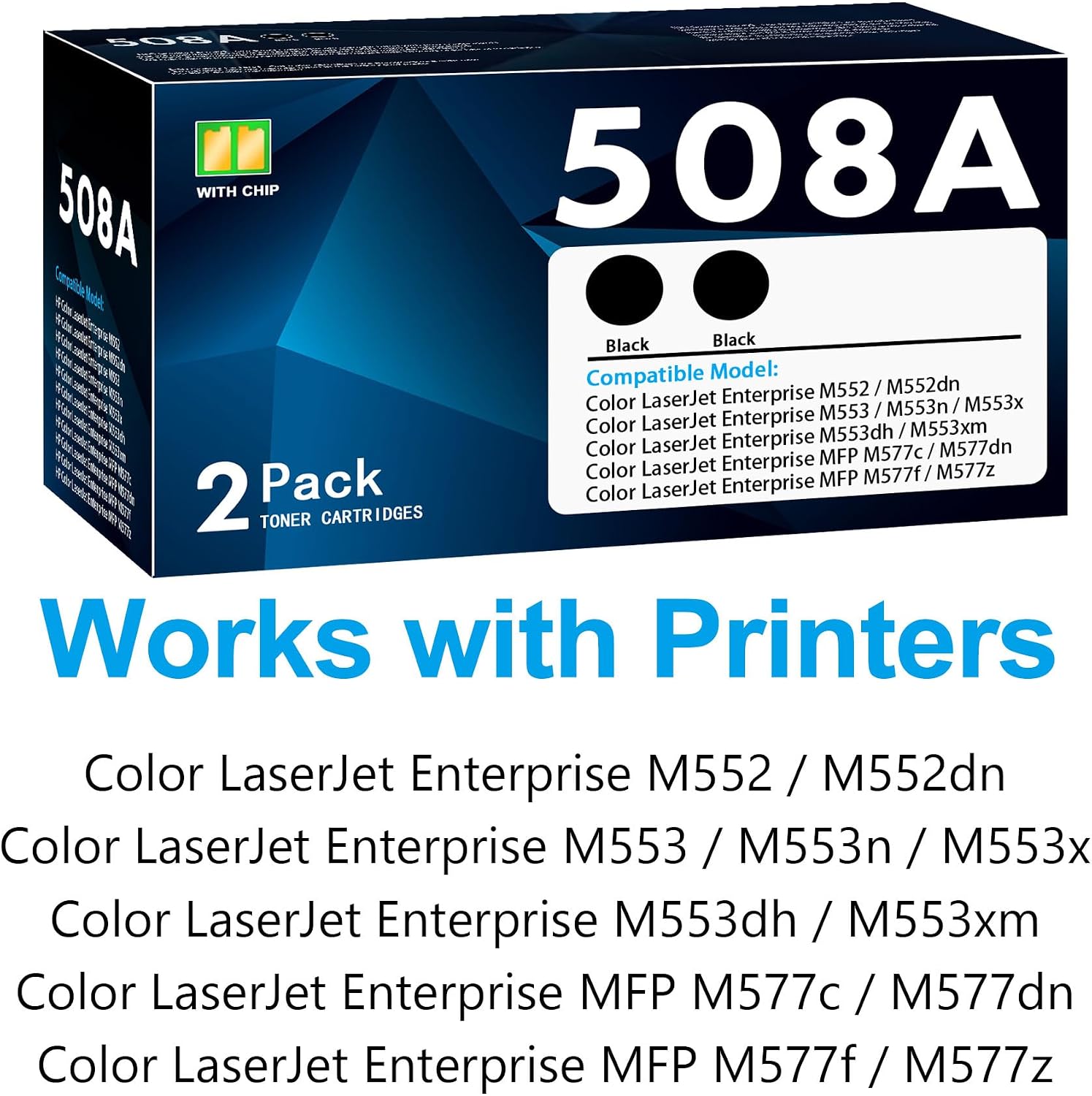 508A Black Toner Cartridge (2-Pack) Replacement for HP 508A 508X Compatible with HP M553 Toner Cartridges Color Enterprise M553dn M553n M553x M552dn M553 M552 MFP M577 Series Printer | CF360A