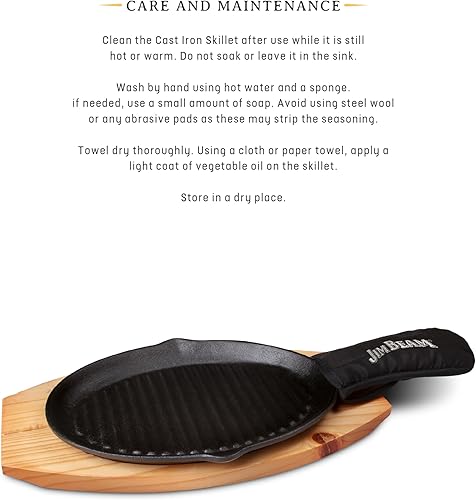 Miniatura 8 de Jim Beam JB0159, construcción resistente, sartén de hierro fundido pre-sazonado con base de madera y manopa, negro, pequeño
