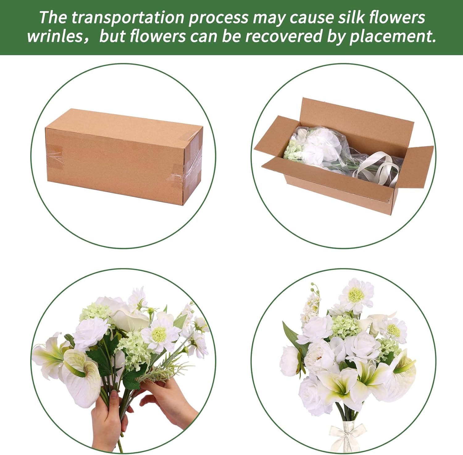 CEWOR Artificial Flowers Fake Flowers for Vase Silk Faux Flowers for Wedding Bouquets Flower Arrangements Floral Table Centerpieces Home Kitchen Garden Party Décor (White)