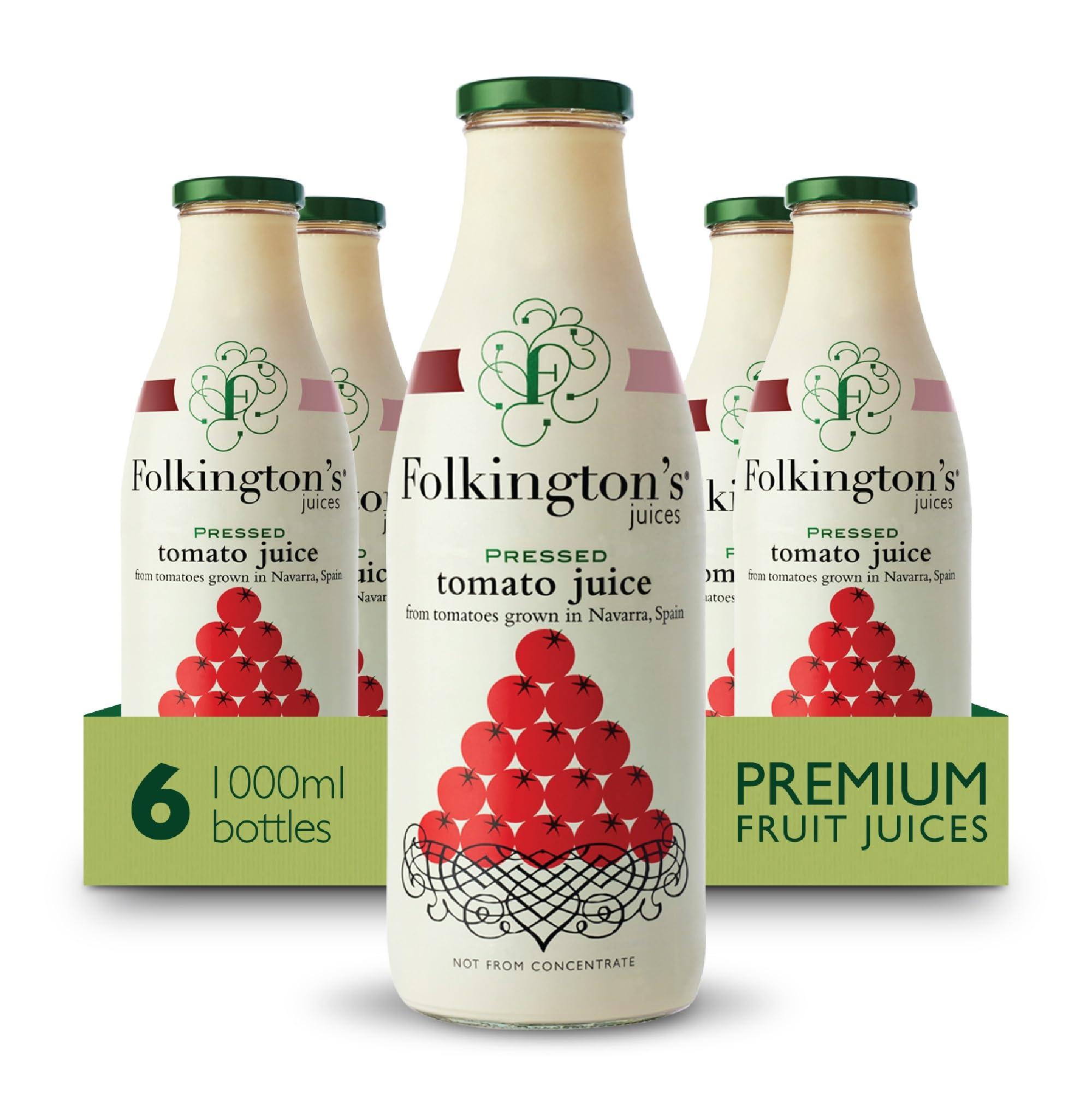 Folkington's Tomato Juice, 6 x 1 Litre Bottles, Premium Juice, Pack of 6