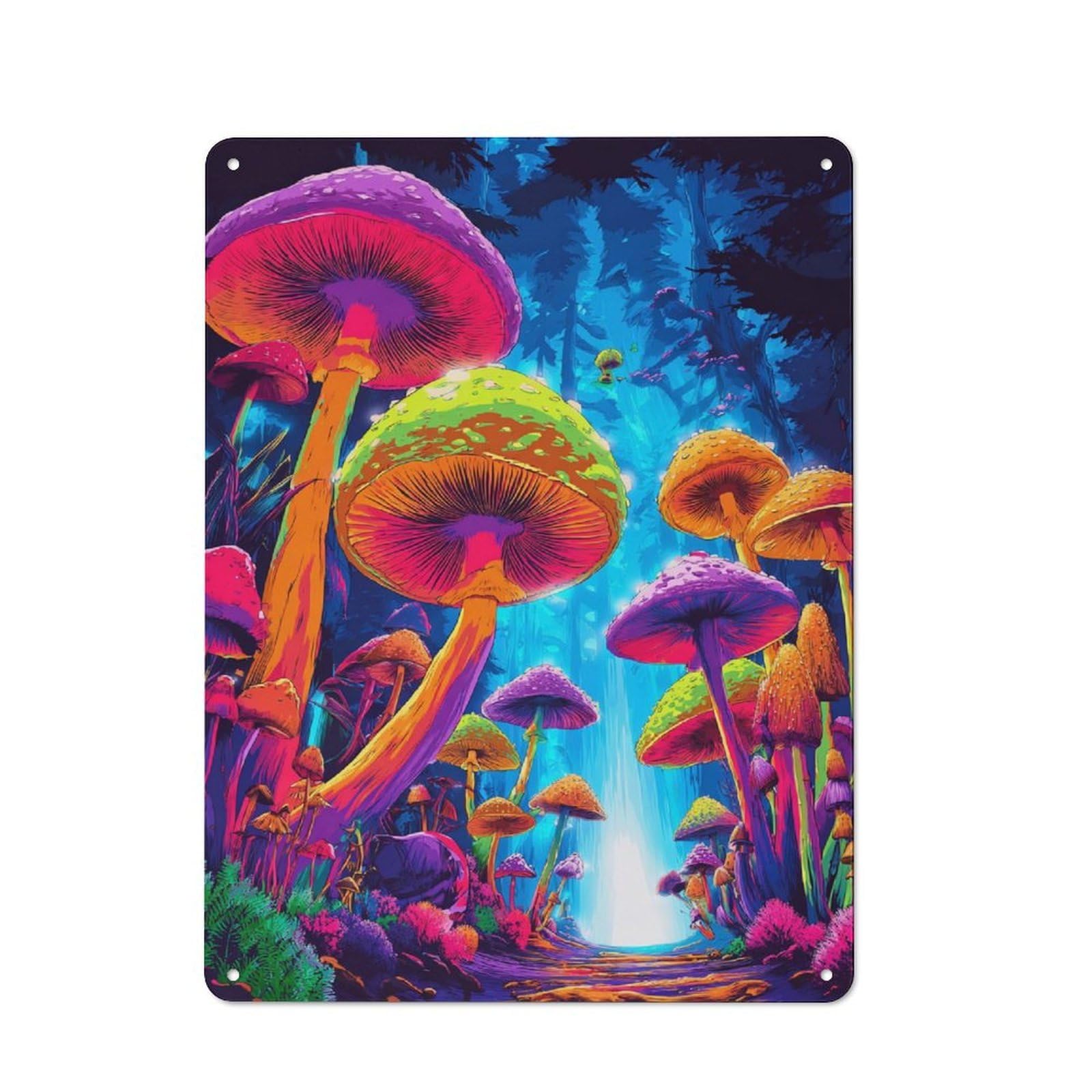Enchanted Forest Mushrooms -1 Rustic Metal Wall Decor 40x30cm, Decorative Metal Plaque for Shed, Garden Room, Porch Or Garage